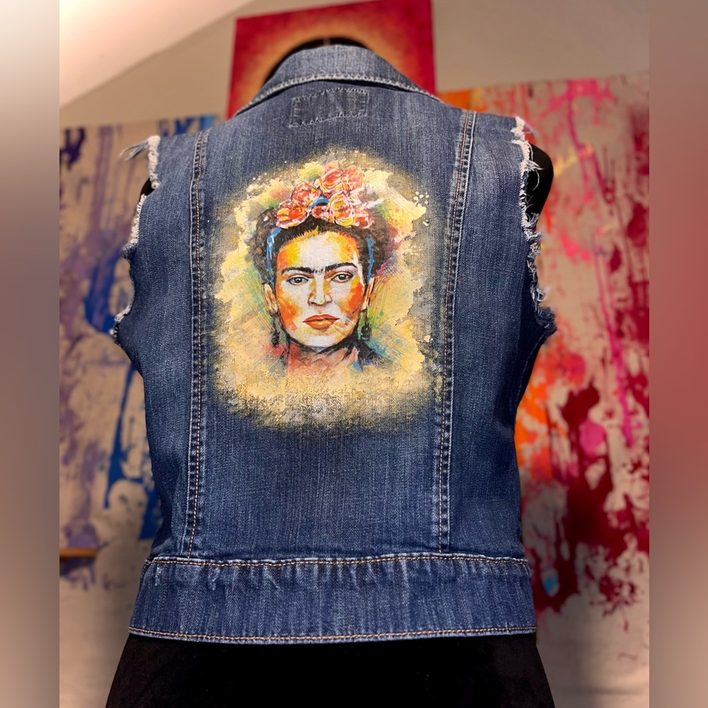 Frida Kahlo Upcycled Embellished Denim Vest